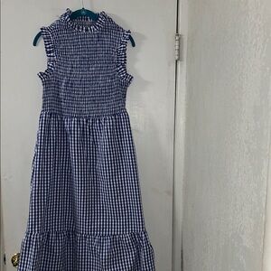 Elegant Blue Gingham Maxi Dress